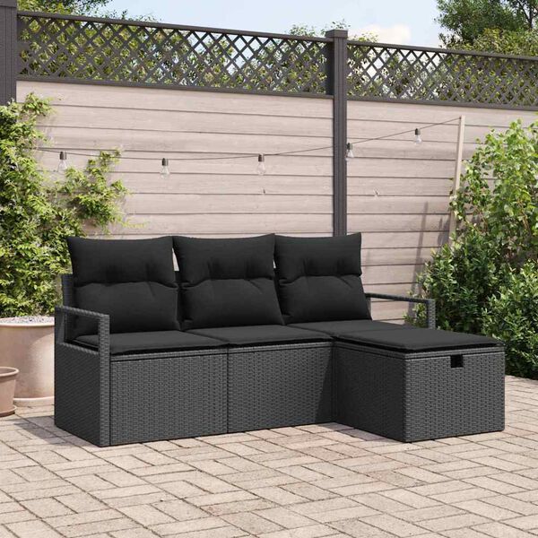 vidaXL Havesofa S&aelig;t med pude med opbevaring 4 pcs Sort Poly rattan