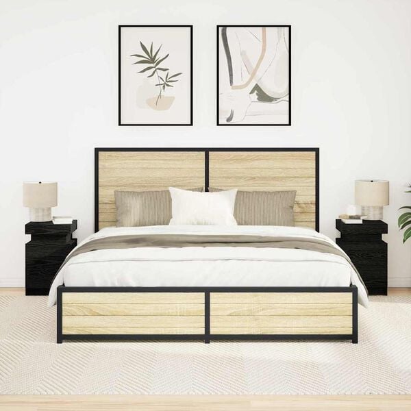 vidaXL Natskab 2 pcs Sort eg 35 x 39 x 55 cm Konstrueret tr&aelig;