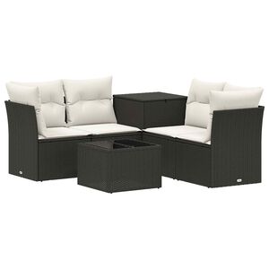 vidaXL Sofa S&aelig;t 6 stk. Sort og Cremehvid Poly Rattan og St&aring;l