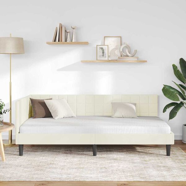 vidaXL Hj&oslash;rnesengramme med hovedg&aelig;rde Creme 90 cm x 190 cm Fl&oslash;jl