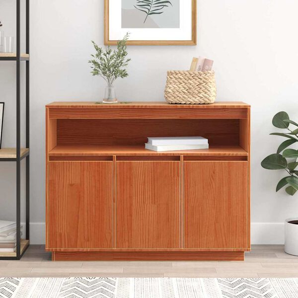 vidaXL Sideboard Voks brun 104,5 x 34 x 80 cm Massiv fyrretr&aelig;