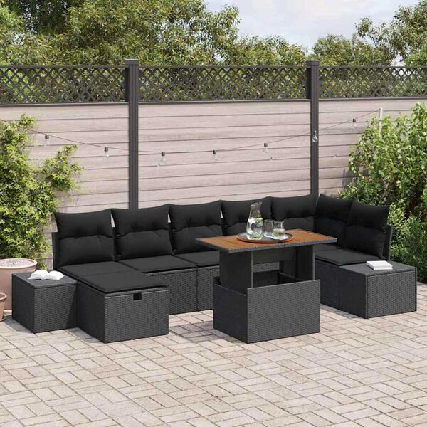 vidaXL Havesofa S&aelig;t 8 pcs Sort polyrattan