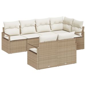 vidaXL Havesofa S&aelig;t med pude 7 pcs Beige og hvid polyrattan