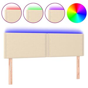 vidaXL sengegavl med LED-lys 144x5x78/88 cm stof cremefarvet
