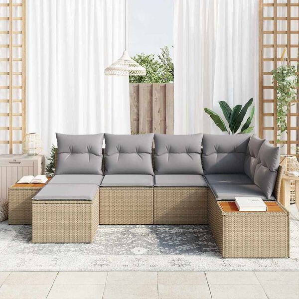 vidaXL Havesofa S&aelig;t med pude 6 pcs Beige og lys gr&aring; Poly Rattan