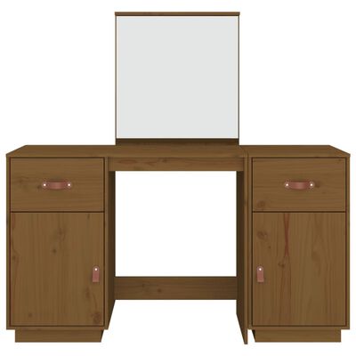 vidaXL makeupbord med spejl massivt fyrretræ gyldenbrun