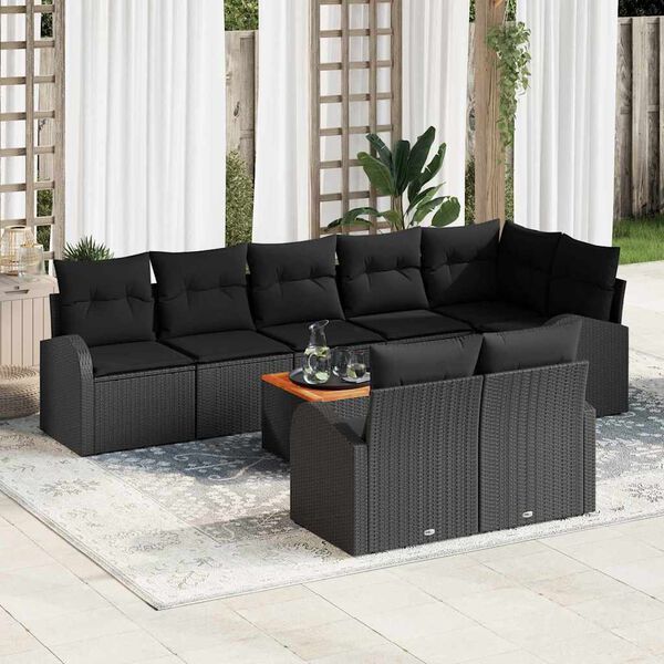 vidaXL Havesofa S&aelig;t med pude 9 pcs Sort polyrattan