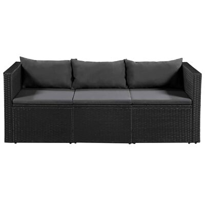 vidaXL 3-personers sofa sort polyrattan med grå hynder