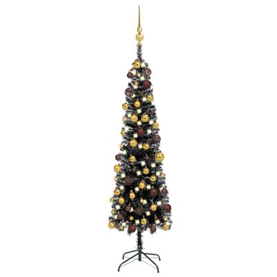 vidaXL smalt juletræ med lys og kuglesæt 180 cm sort