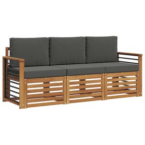 vidaXL Sofas&aelig;t med pude 3 pcs Naturlig og Antracit Massivt Akacietr&aelig;