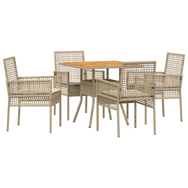 vidaXL Have Spisebordss&aelig;t 5 pcs Beige polyrattan