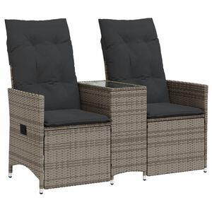 vidaXL 2-personers havesofa med bord og l&aelig;nefunktion polyrattan gr&aring;