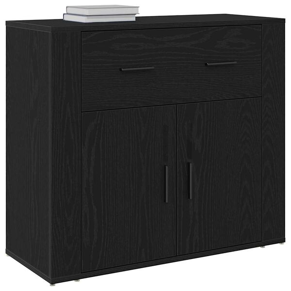 vidaXL Sideboard med skuffe Sort eg 80 x 33 x 70 cm Konstrueret tr&aelig;