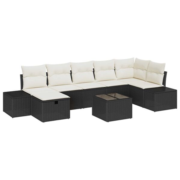 vidaXL Havesofa S&aelig;t med pude 8 pcs Sort polyrattan