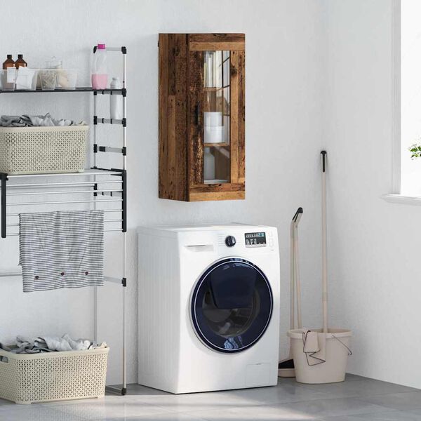 vidaXL V&aelig;gskab Gammelt tr&aelig; 34,5 x 34 x 90 cm Ingeni&oslash;rtr&aelig; og glas