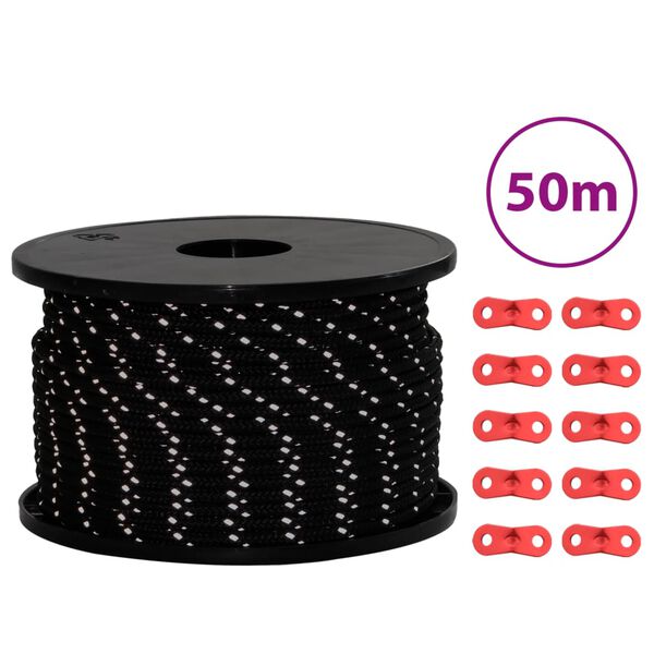 vidaXL selvlysende bardunline med bardunspænder 50 m 5 mm