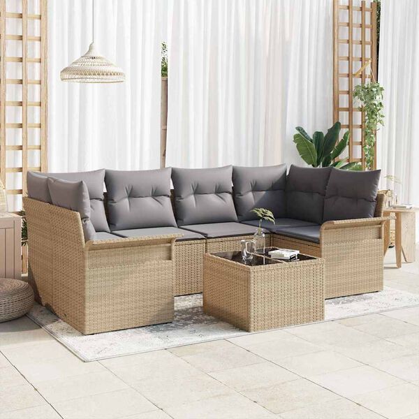 vidaXL Havesofa S&aelig;t 7 pcs Beige Poly rattan