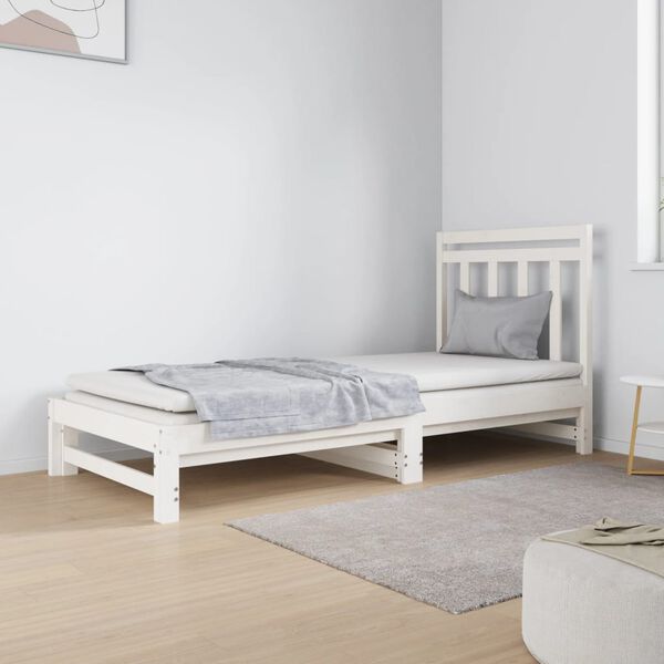 vidaXL daybed med udtr&aelig;k 2x(90x190) cm massivt fyrretr&aelig; hvid