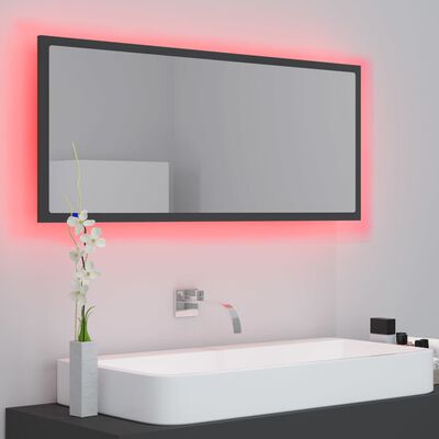 vidaXL badeværelsesspejl med LED-lys 100x8,5x37 cm akryl grå