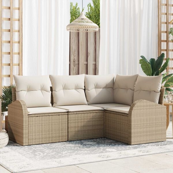 vidaXL Havesofa S&aelig;t med pude 4 pcs Beige og hvid polyrattan