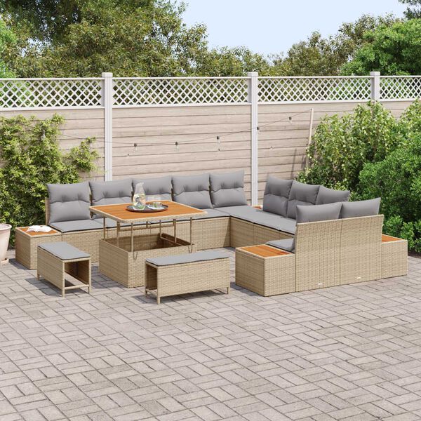 vidaXL Havesofa S&aelig;t 13 pcs Beige polyrattan