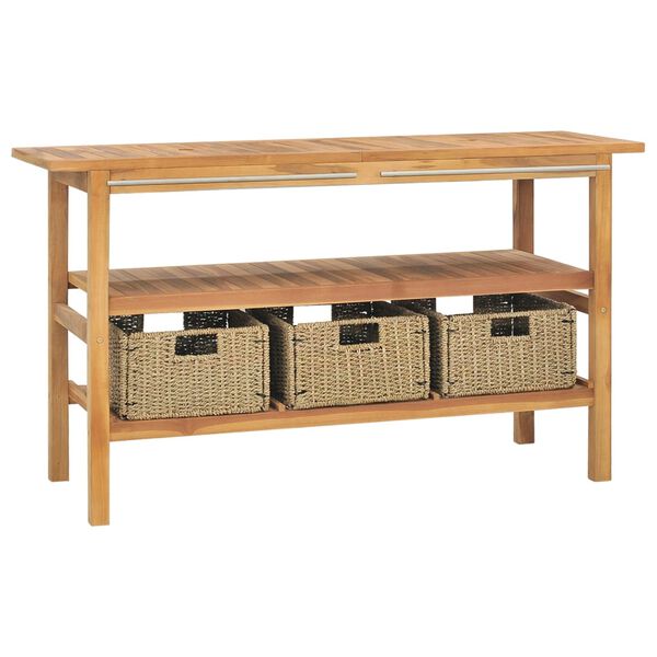 vidaXL badeværelsesskab med cremefarvede håndvaske marmor massivt teak