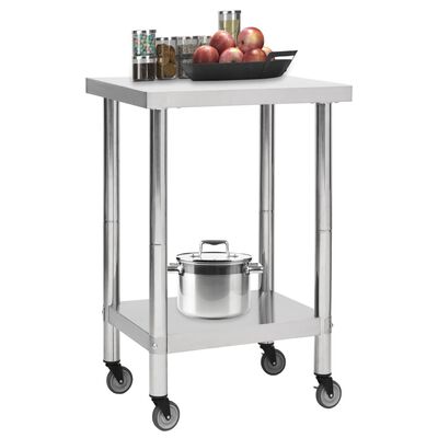 vidaXL arbejdsbord med hjul til køkken 60x60x85 cm rustfrit stål