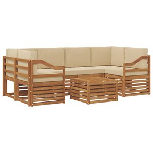 vidaXL Sofas&aelig;t med pude 7 pcs Naturlig og Beige Massivt Akacietr&aelig;