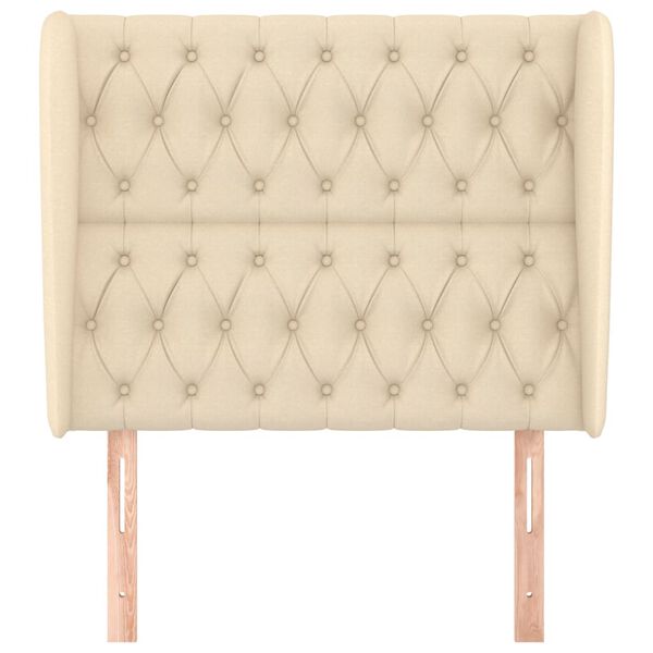 vidaXL sengegavl med kanter 93x23x118/128 cm stof cremefarvet