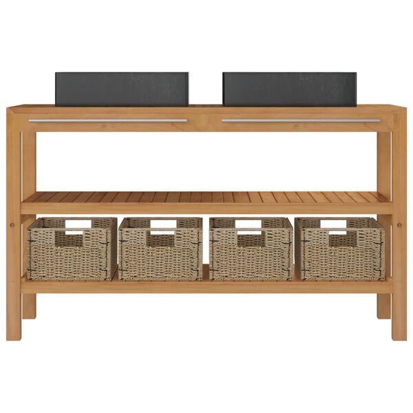 vidaXL badev&aelig;relsesskab med h&aring;ndvaske massivt teak marmor sort