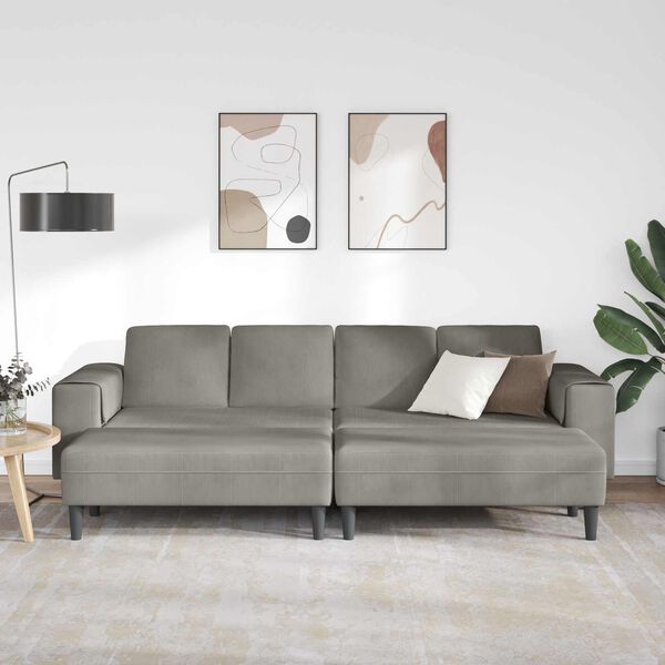 vidaXL Sofa med pude Lysegr&aring; 250 x 188 x 76 cm Velourstof