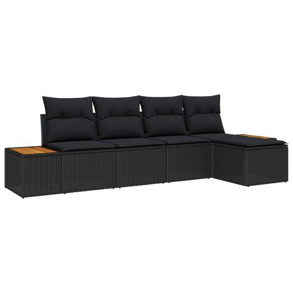 vidaXL Havesofa S&aelig;t med pude 5 pcs Sort Poly rattan