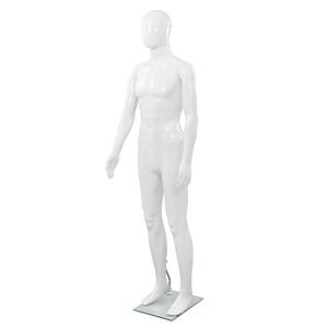 vidaXL mannequin mand fuld figur glassokkel hvid h&oslash;jglans 185 cm