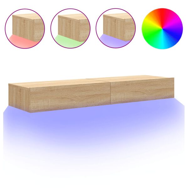 vidaXL tv-borde 2 stk. med LED-lys 60x35x15,5 cm sonoma-eg