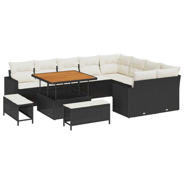 vidaXL Havesofa Sæt 12 pcs Sort polyrattan
