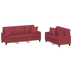 vidaXL sofas&aelig;t 2 dele med puder kunstl&aelig;der vinr&oslash;d
