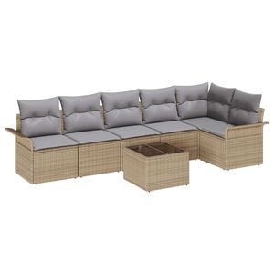 vidaXL Havesofa S&aelig;t med pude med opbevaring 7 pcs Beige Poly rattan