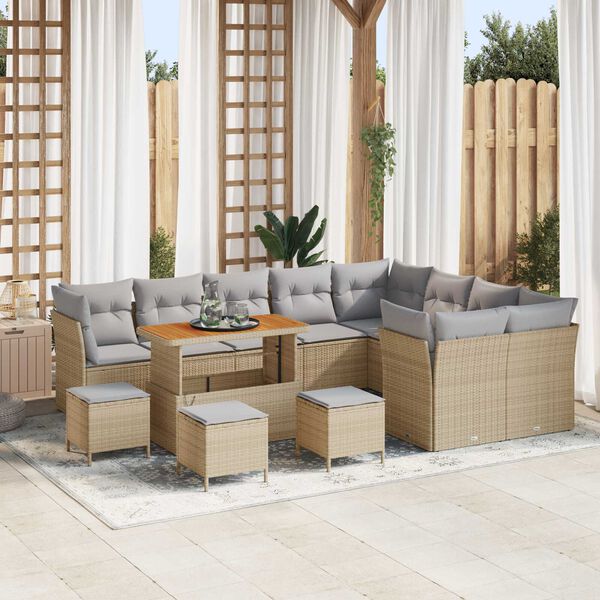 vidaXL Havesofa S&aelig;t 13 pcs Beige polyrattan