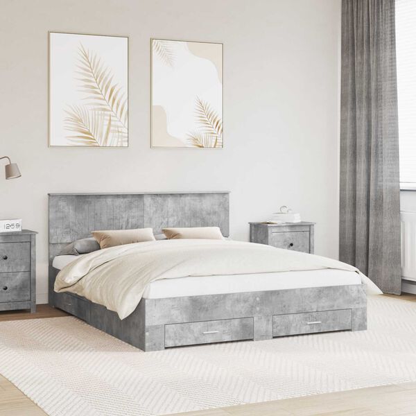 vidaXL Sengestel med hovedg&aelig;rde Beton Gr&aring; 160 x 200 cm Konstrueret tr&aelig;