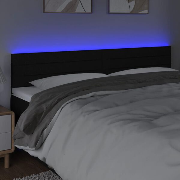 vidaXL sengegavl med LED-lys 180x5x78/88 cm stof sort