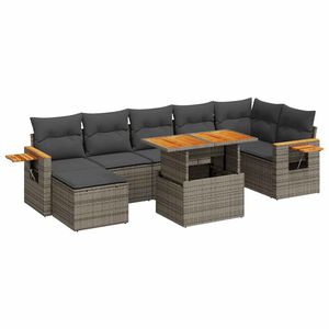 vidaXL sofas&aelig;t til haven 8 dele med hynder polyrattan akacietr&aelig; gr&aring;