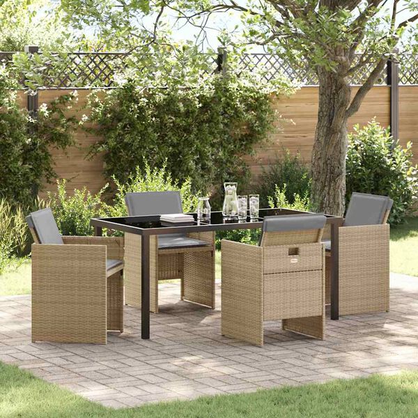 vidaXL Have Spisebordss&aelig;t med pude 5 pcs Beige polyrattan