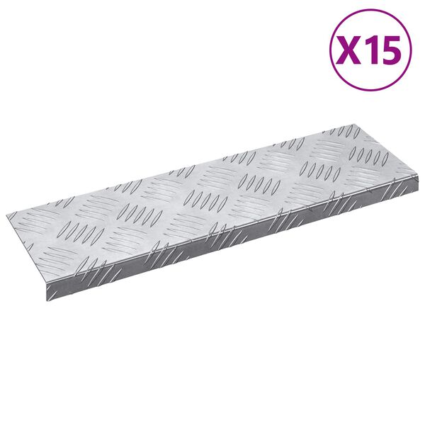 vidaXL Trappe Tread Rektangul&aelig;r 15 pcs S&oslash;lv 60 x 18 cm Aluminium