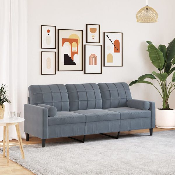 vidaXL 3-personers sofa med pyntepuder 180 cm velour mørkegrå