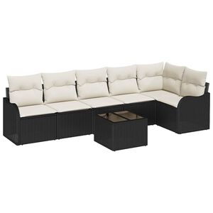vidaXL Havesofa S&aelig;t med pude med opbevaring 7 pcs Brun Poly rattan