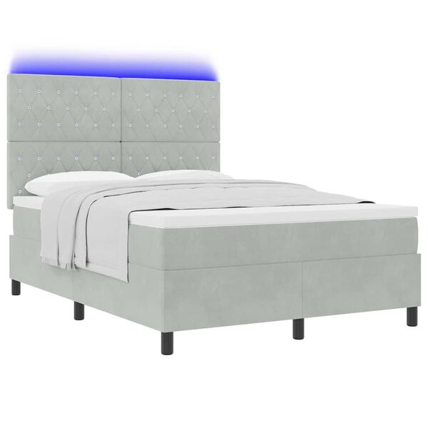 vidaXL LED Box Spring Bed med madras Lysegr&aring; 140 x 200 cm Fl&oslash;jl