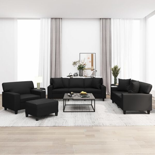 vidaXL sofas&aelig;t 4 dele med puder og hynder kunstl&aelig;der sort