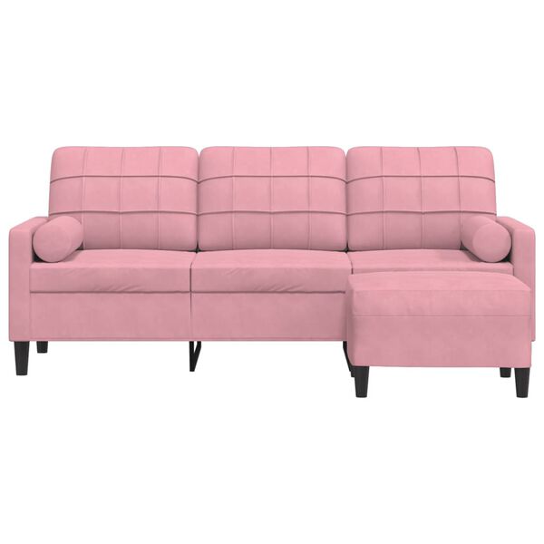 vidaXL 3-personers sofa med fodskammel 180 cm velour lyserød