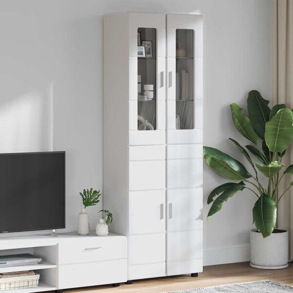 vidaXL Highboard H&oslash;j gloss hvid 60 x 35 x 182 cm Konstrueret tr&aelig;