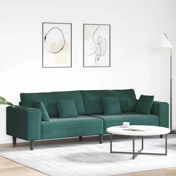 vidaXL Sofa med pude Mørkegrøn 250 x 77 x 76 cm Fløjl